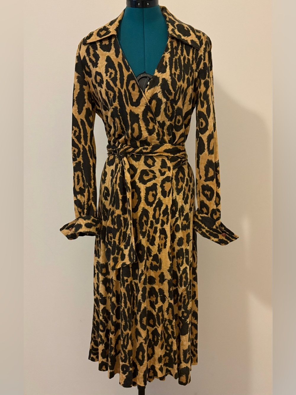 Archival 1970s DVF Leopard Wrap Dress Made In Italy Vintage Sz 16 / Modern Med